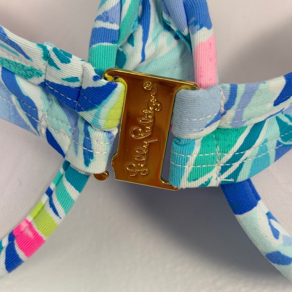 Lilly Pulitzer Womens Bikini Top Size 12 Blue Floral Underwire Gold Clasp 28984 - Picture 4 of 11